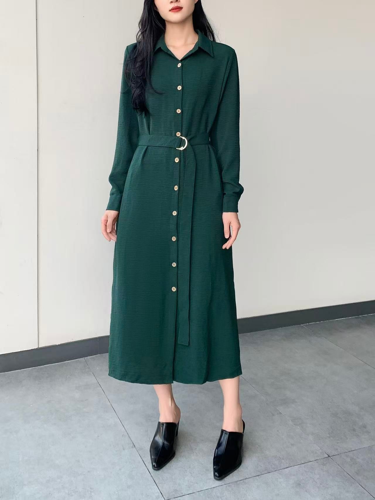 Collared Button Maxi Dress With Pockets