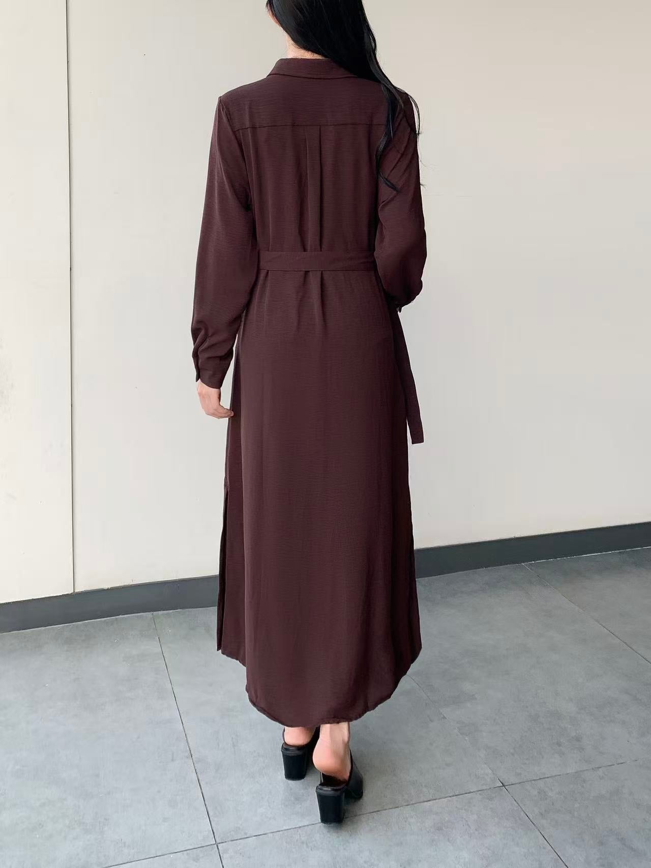 Collared Button Maxi Dress With Pockets