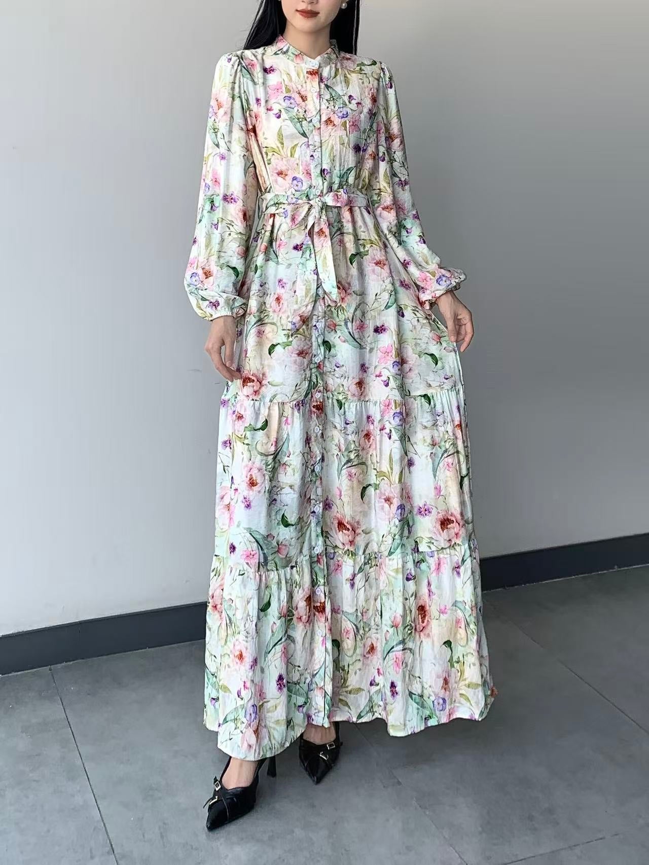 Fully Lined Floral Long Sleeve Maxi Dress