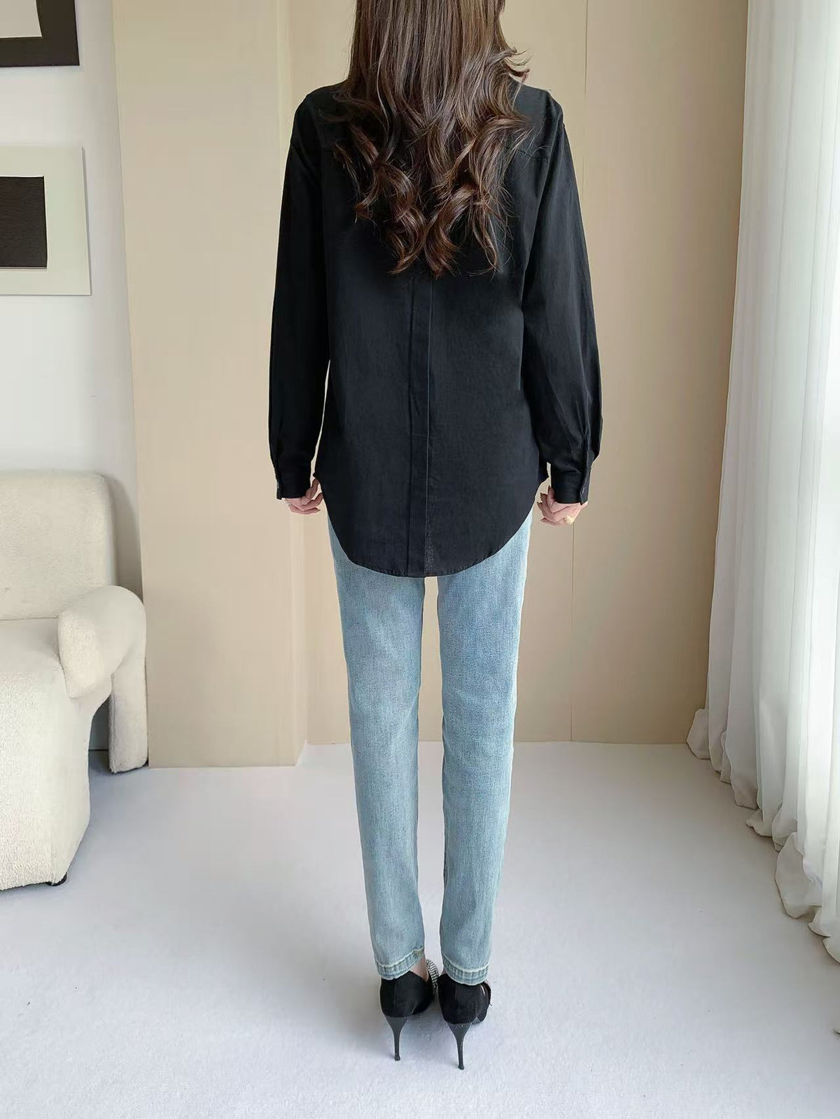 Linen cotton Long sleeve top(L-25828)