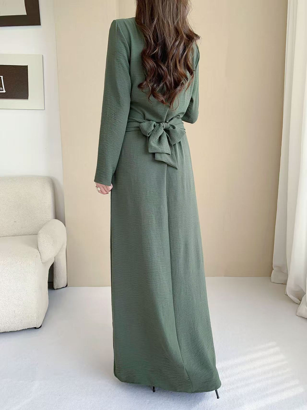 Long Sleeve Belted Maxi Dress