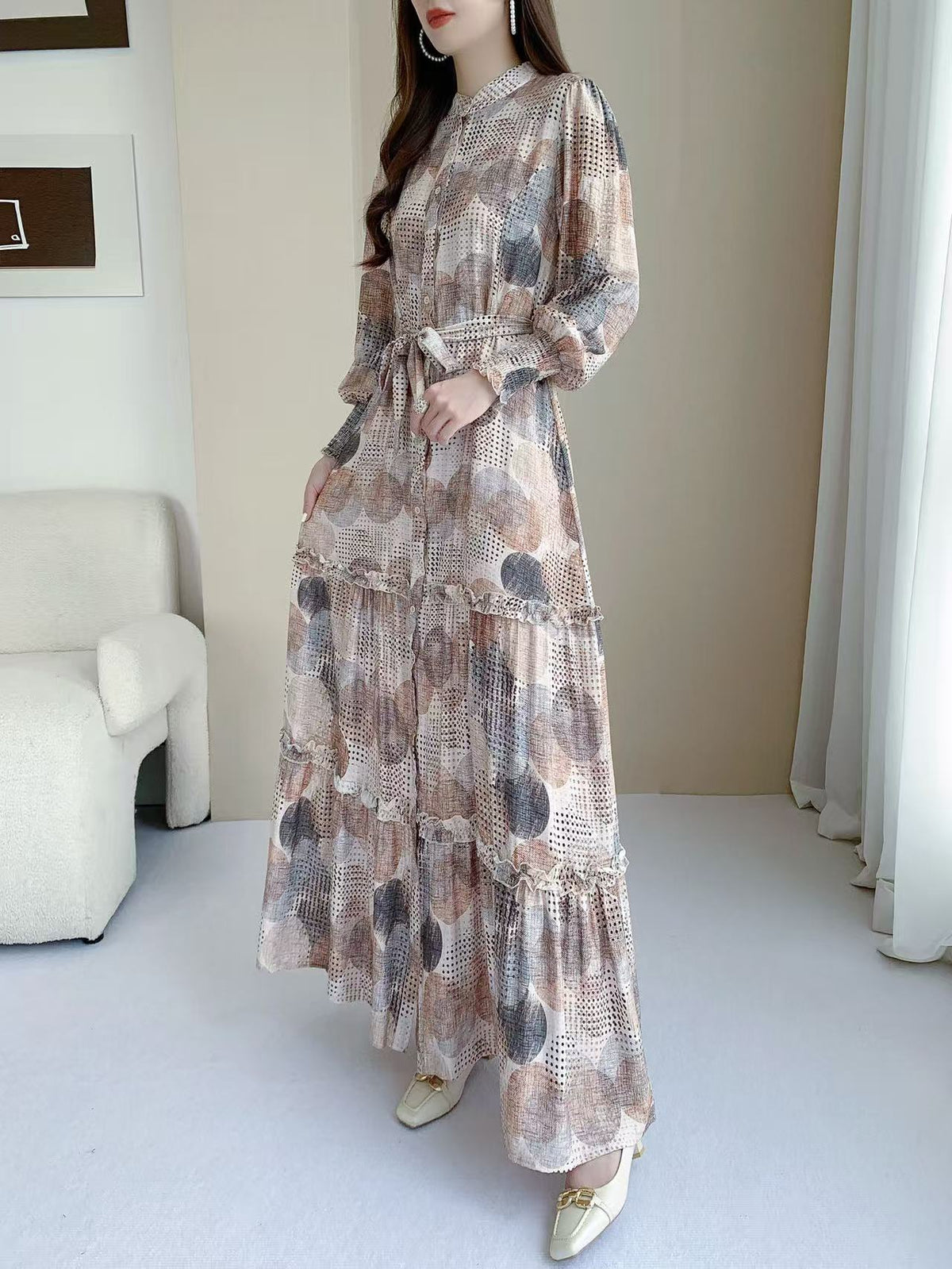 Printed Tiered Maxi Dress (L-22901C)