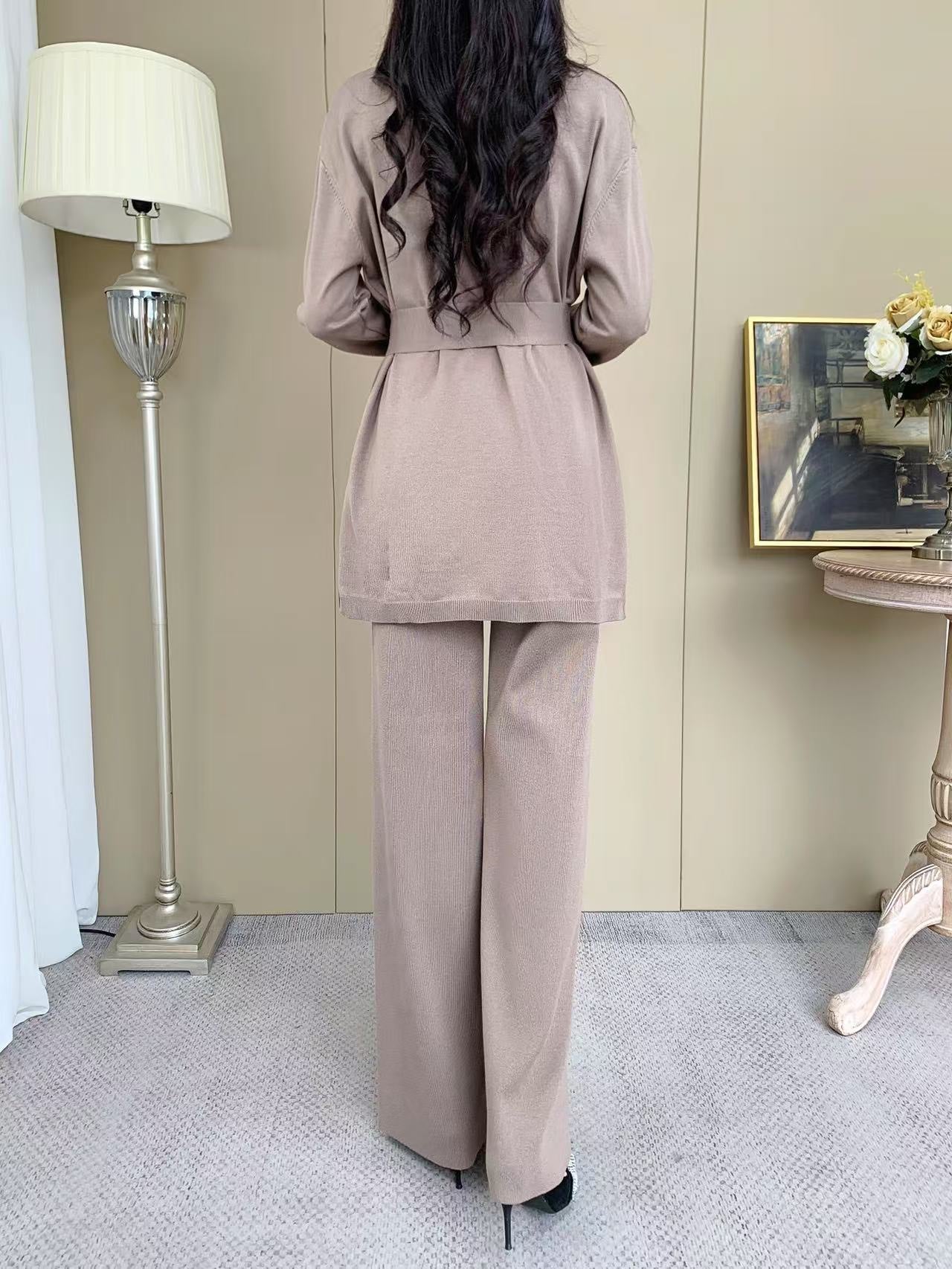 Knit Sleeve Sweater with Gold Button (L-20085D) with Knit Pants ( L-23906)