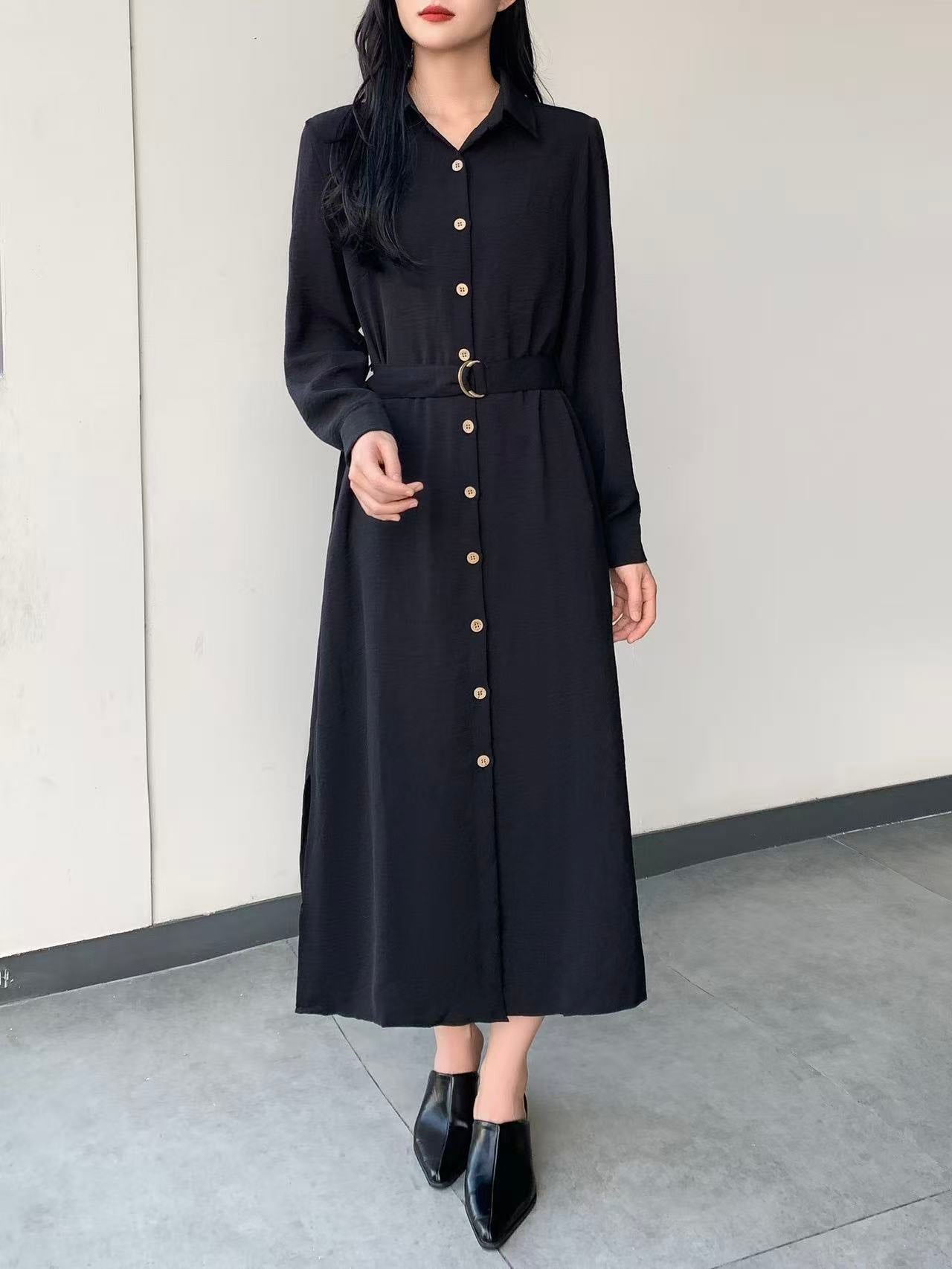 Collared Button Maxi Dress With Pockets