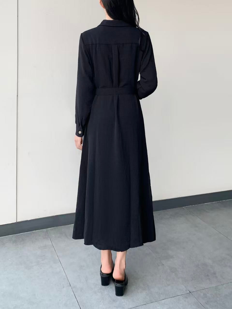 Collared Button Maxi Dress With Pockets