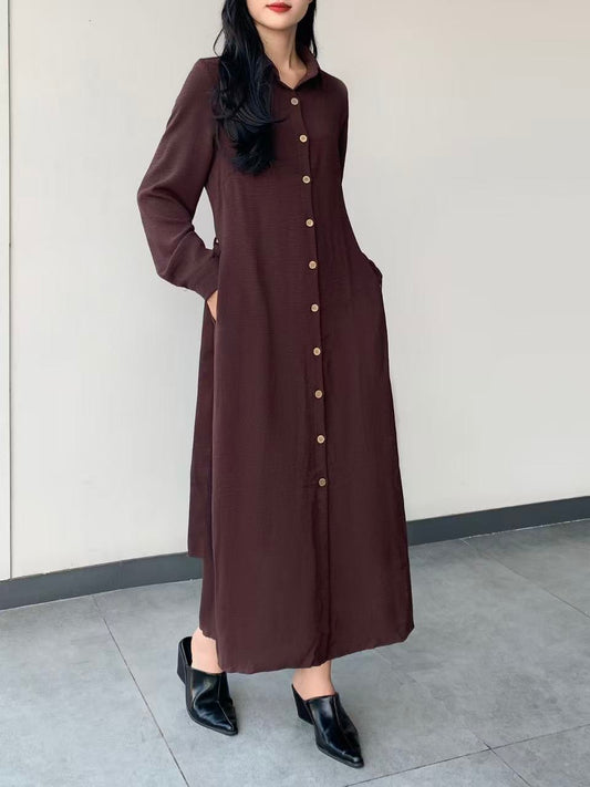 Collared Button Maxi Dress With Pockets