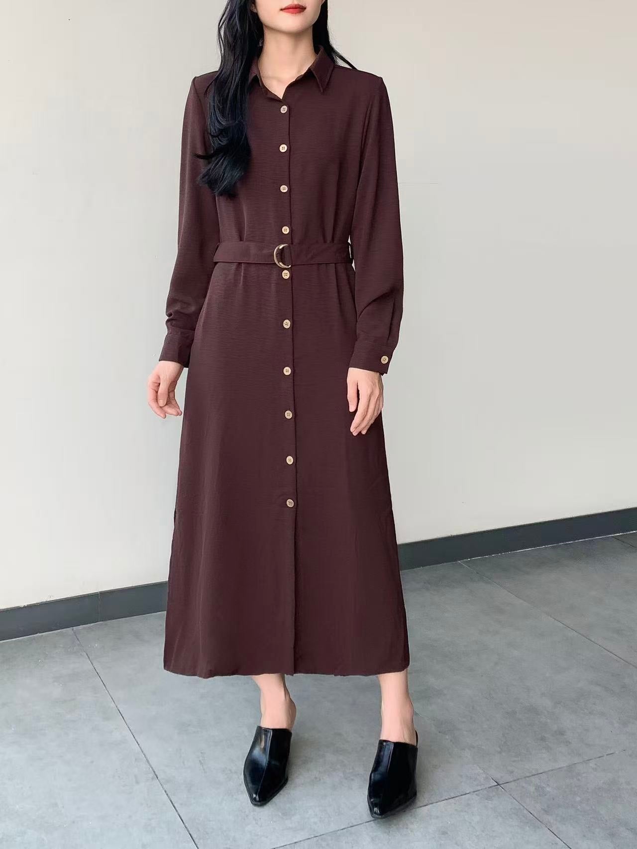 Collared Button Maxi Dress With Pockets