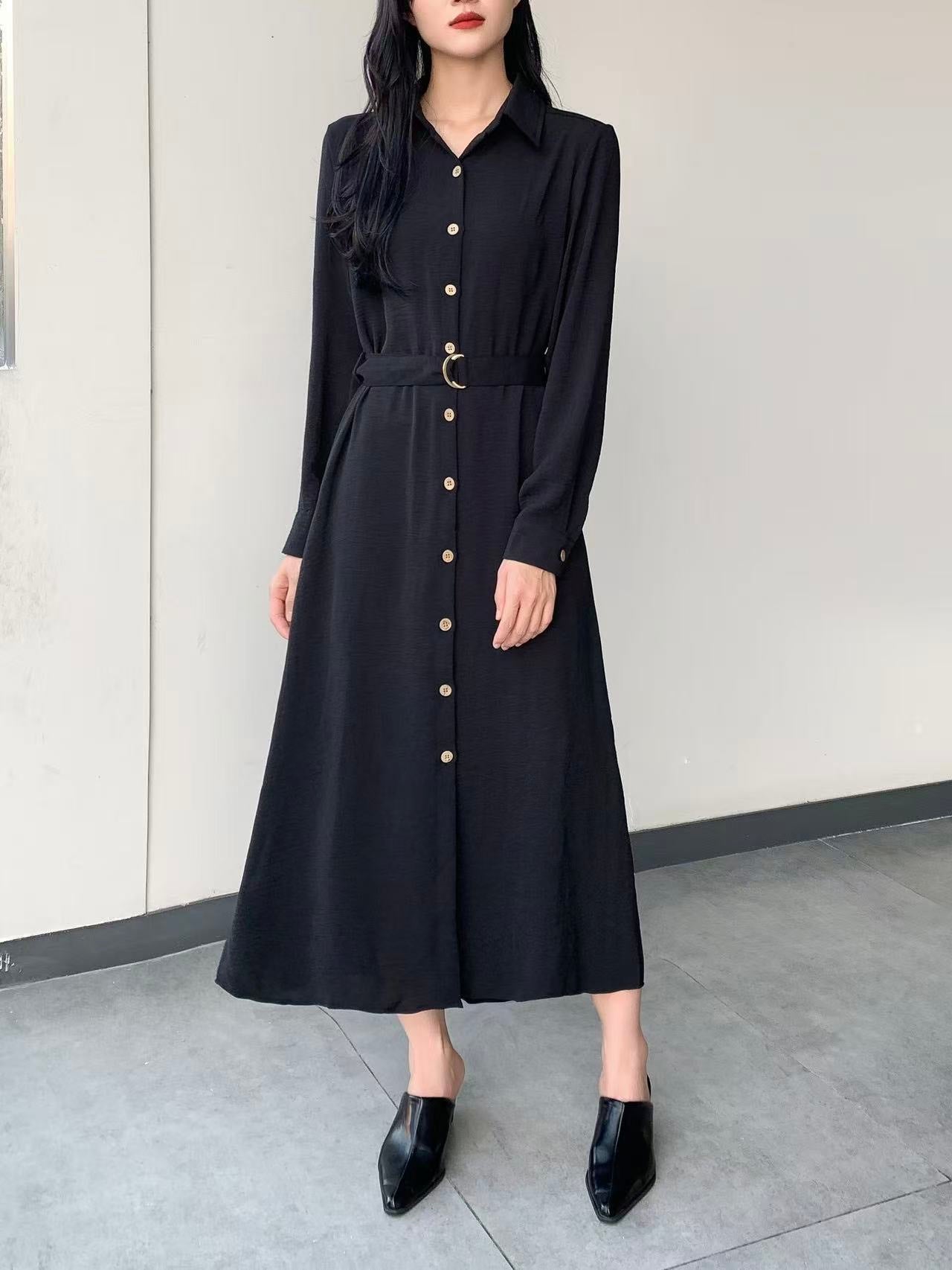 Collared Button Maxi Dress With Pockets
