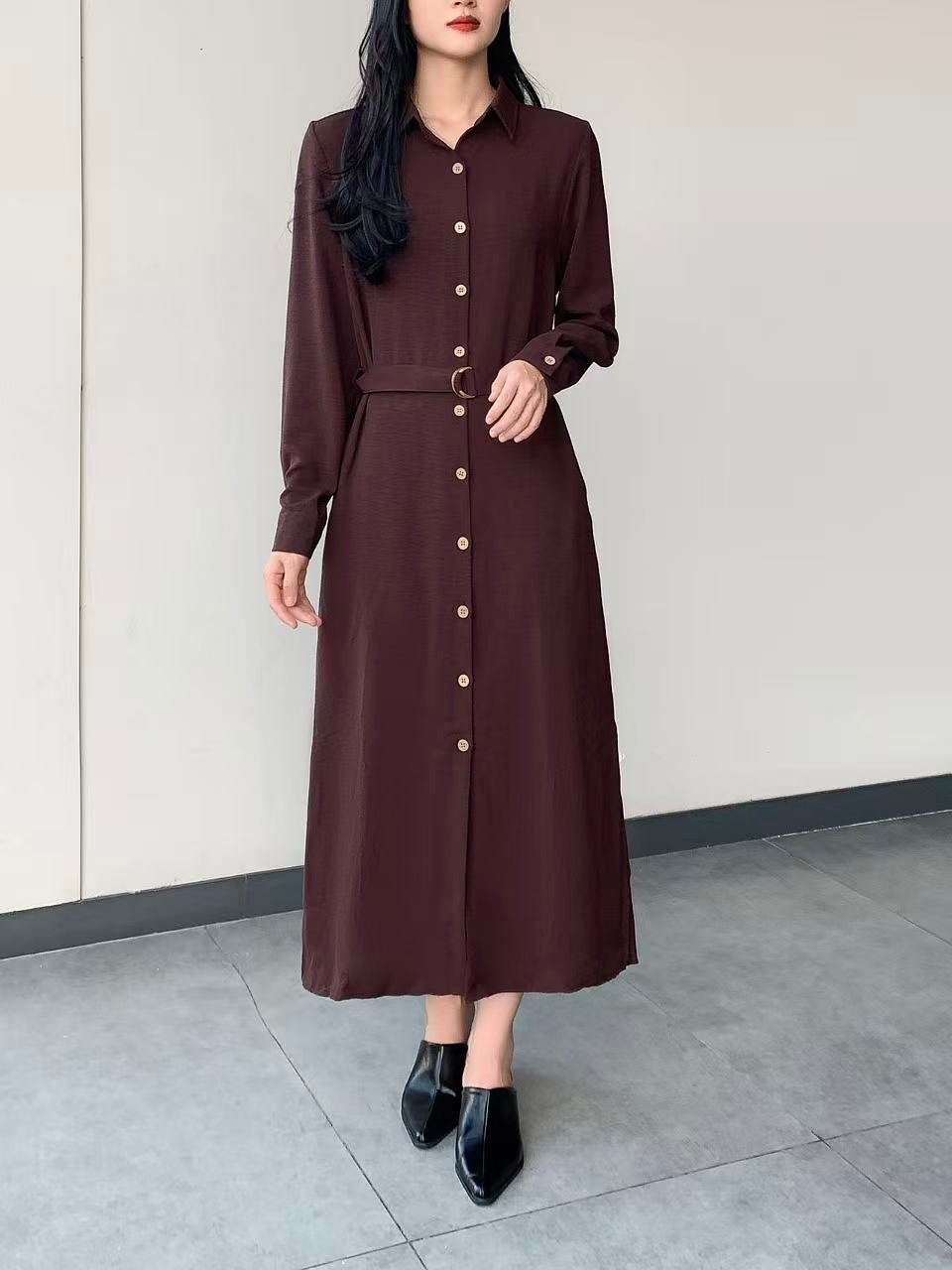 Collared Button Maxi Dress With Pockets