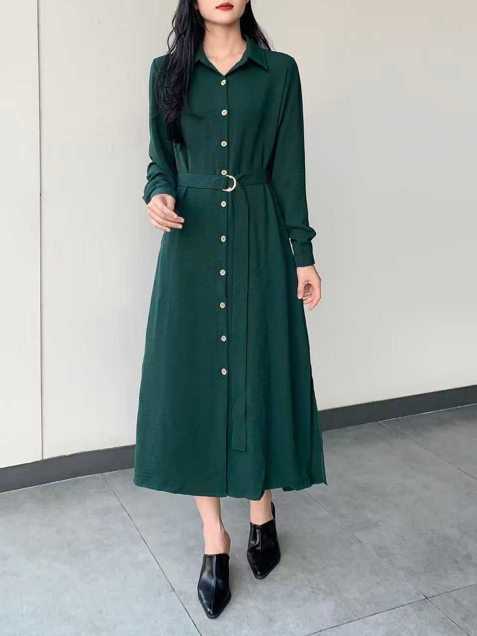 Collared Button Maxi Dress With Pockets