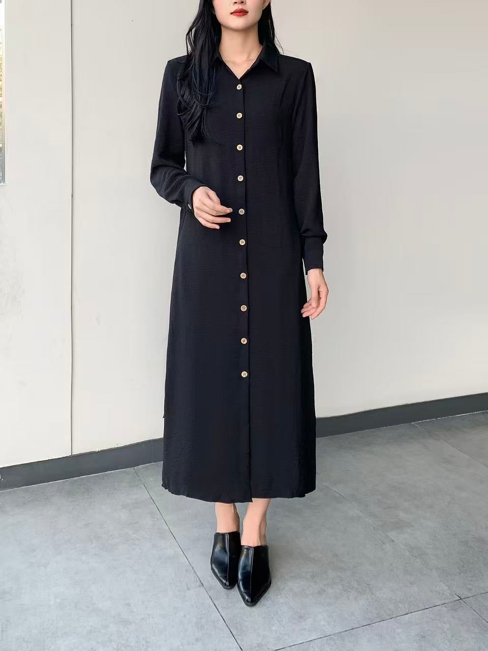 Collared Button Maxi Dress With Pockets
