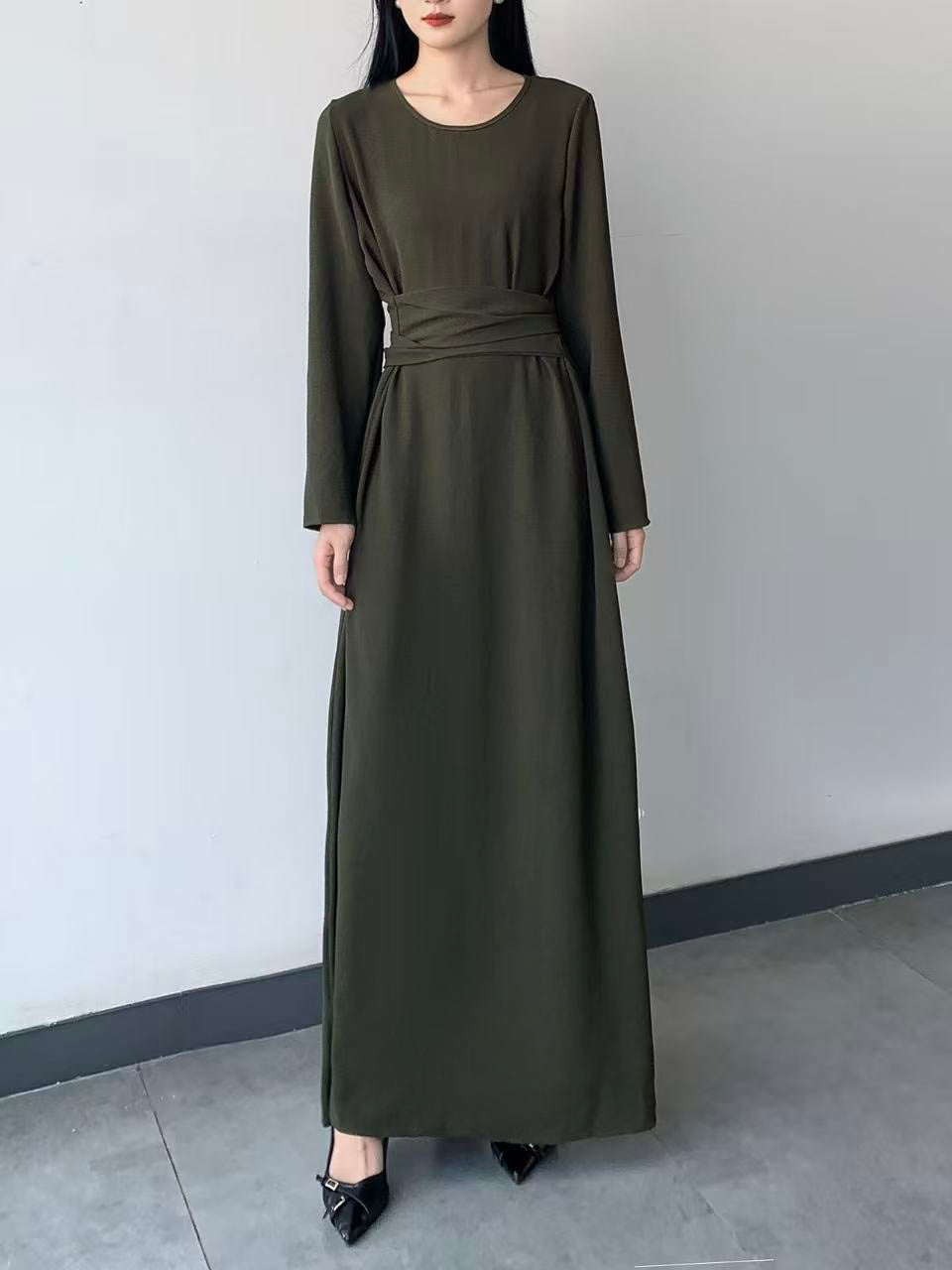 Long Sleeve Belted Maxi Dress