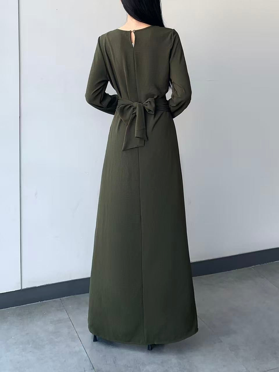 Long Sleeve Belted Maxi Dress