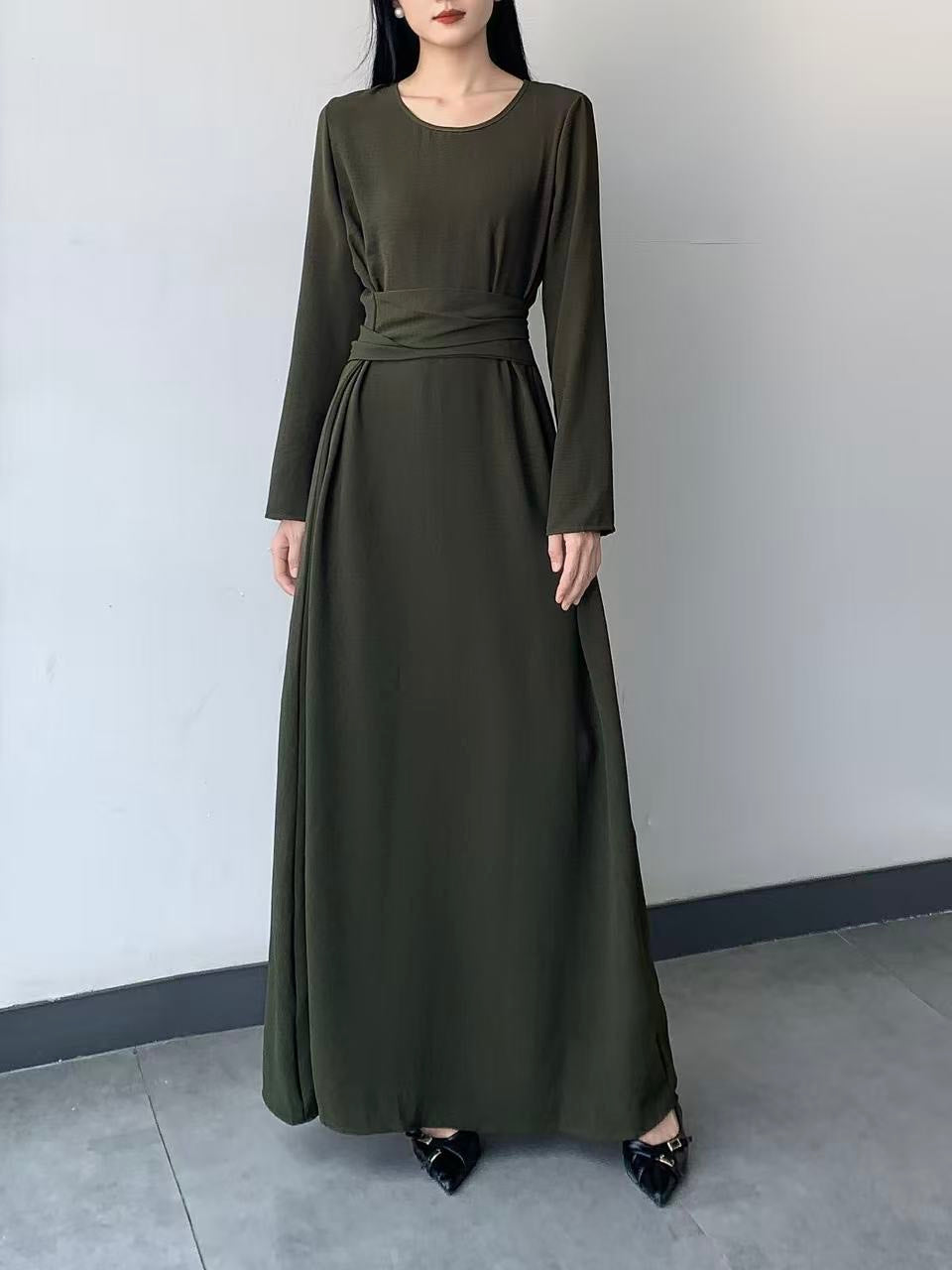 Long Sleeve Belted Maxi Dress