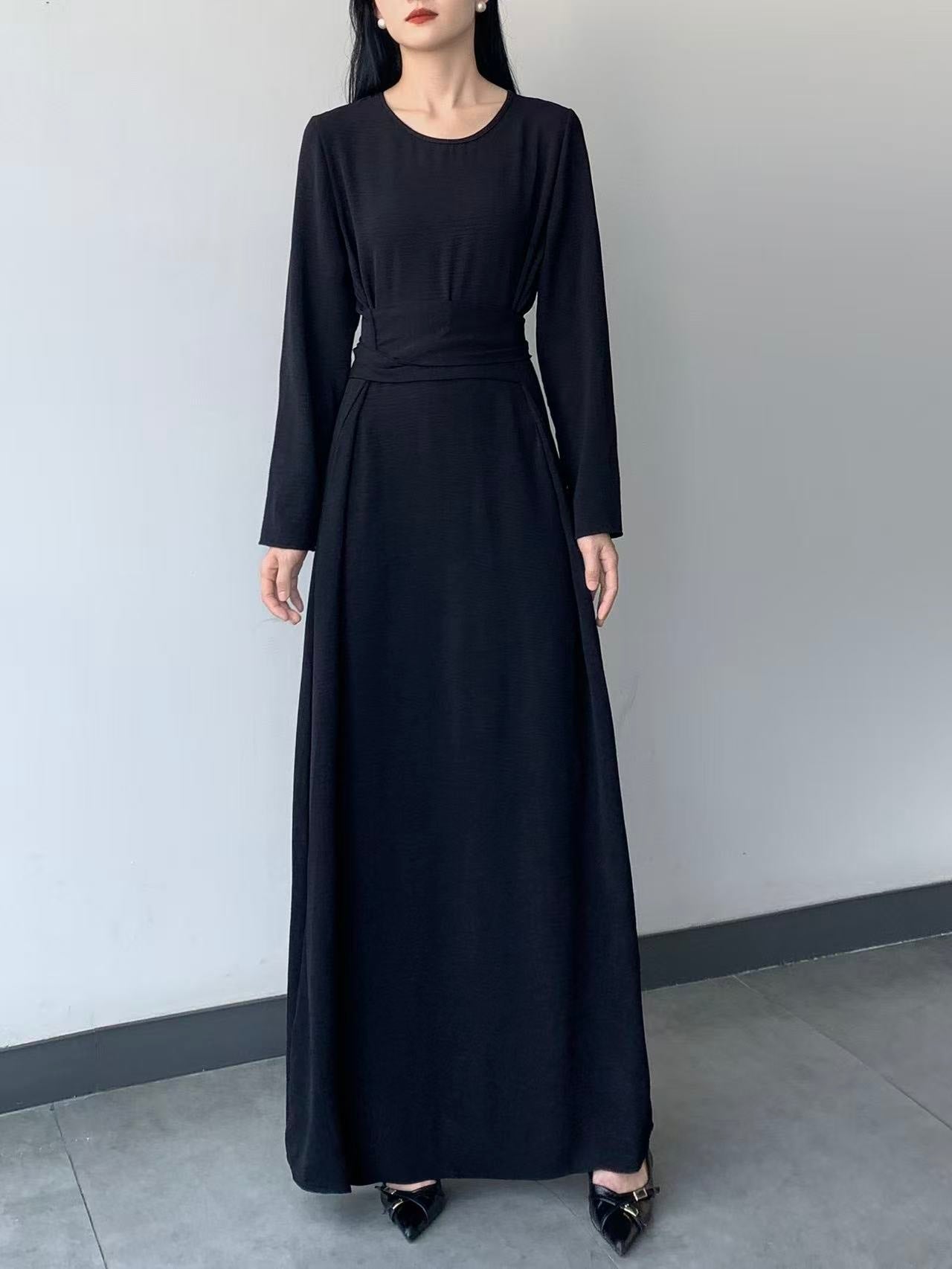 Long Sleeve Belted Maxi Dress