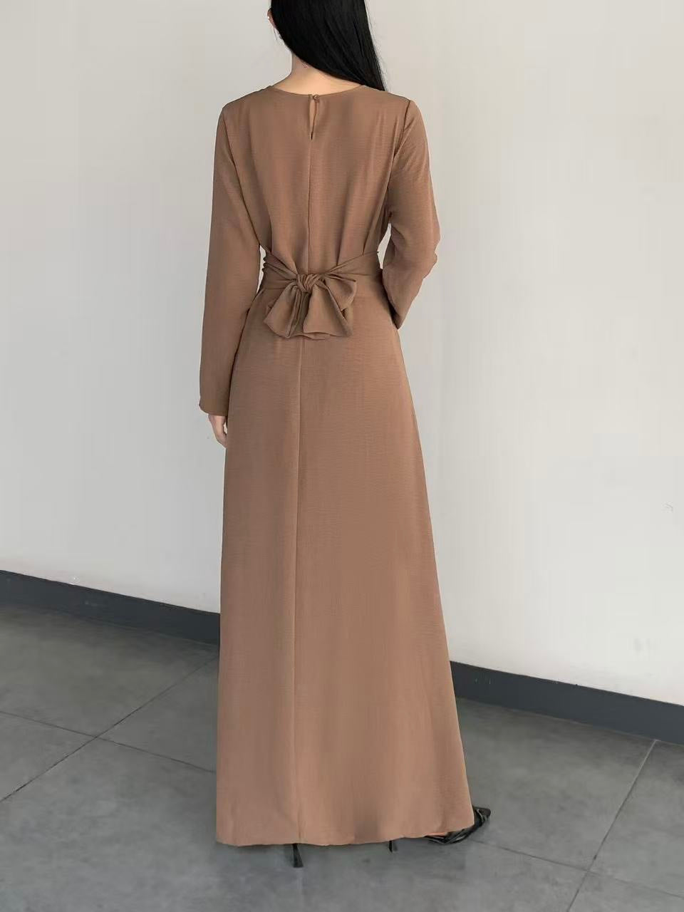 Long Sleeve Belted Maxi Dress