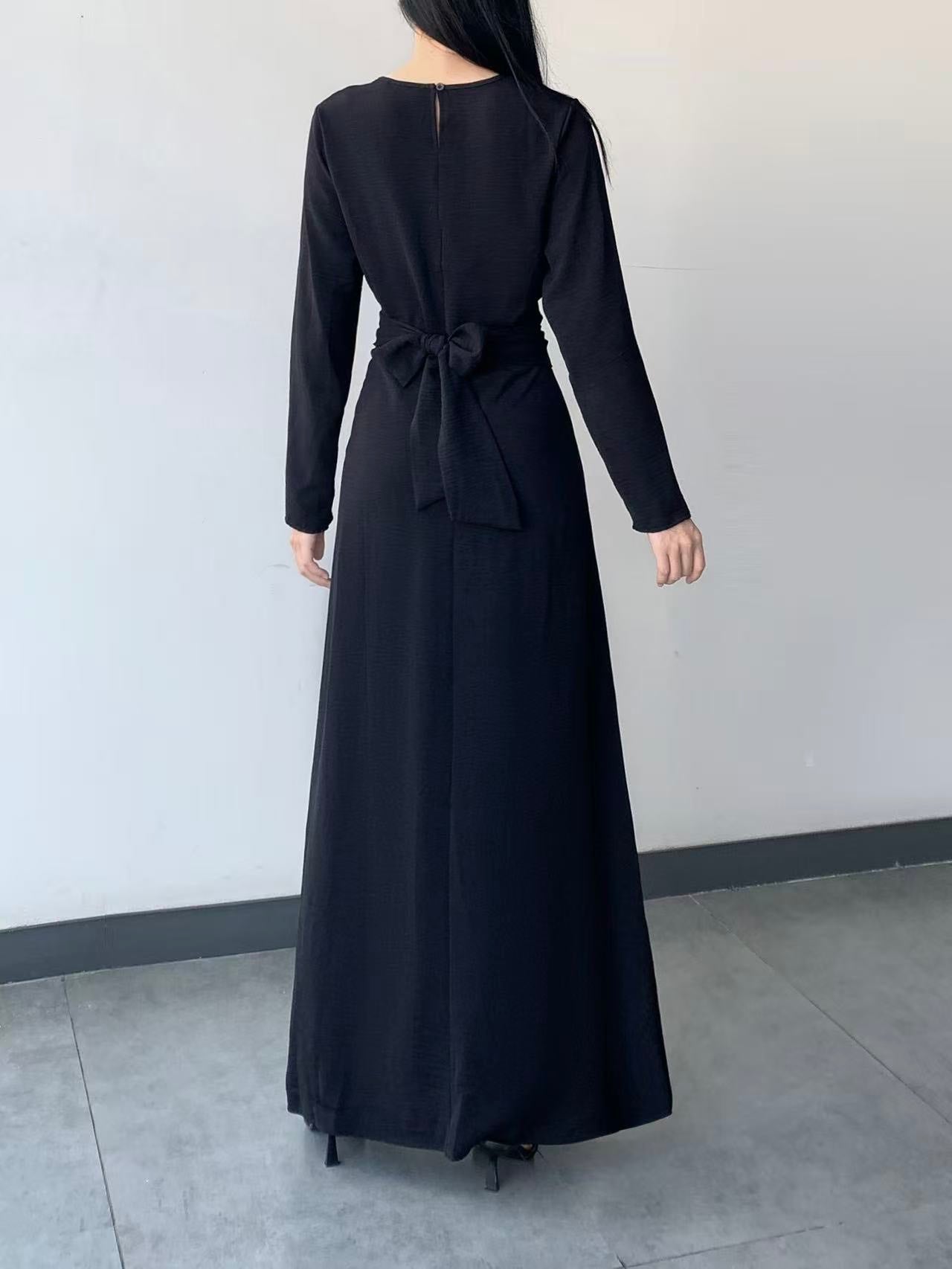 Long Sleeve Belted Maxi Dress