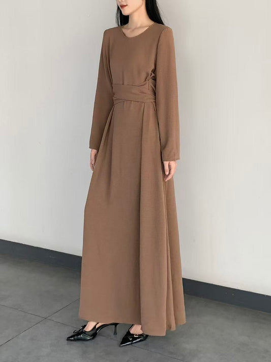 Long Sleeve Belted Maxi Dress