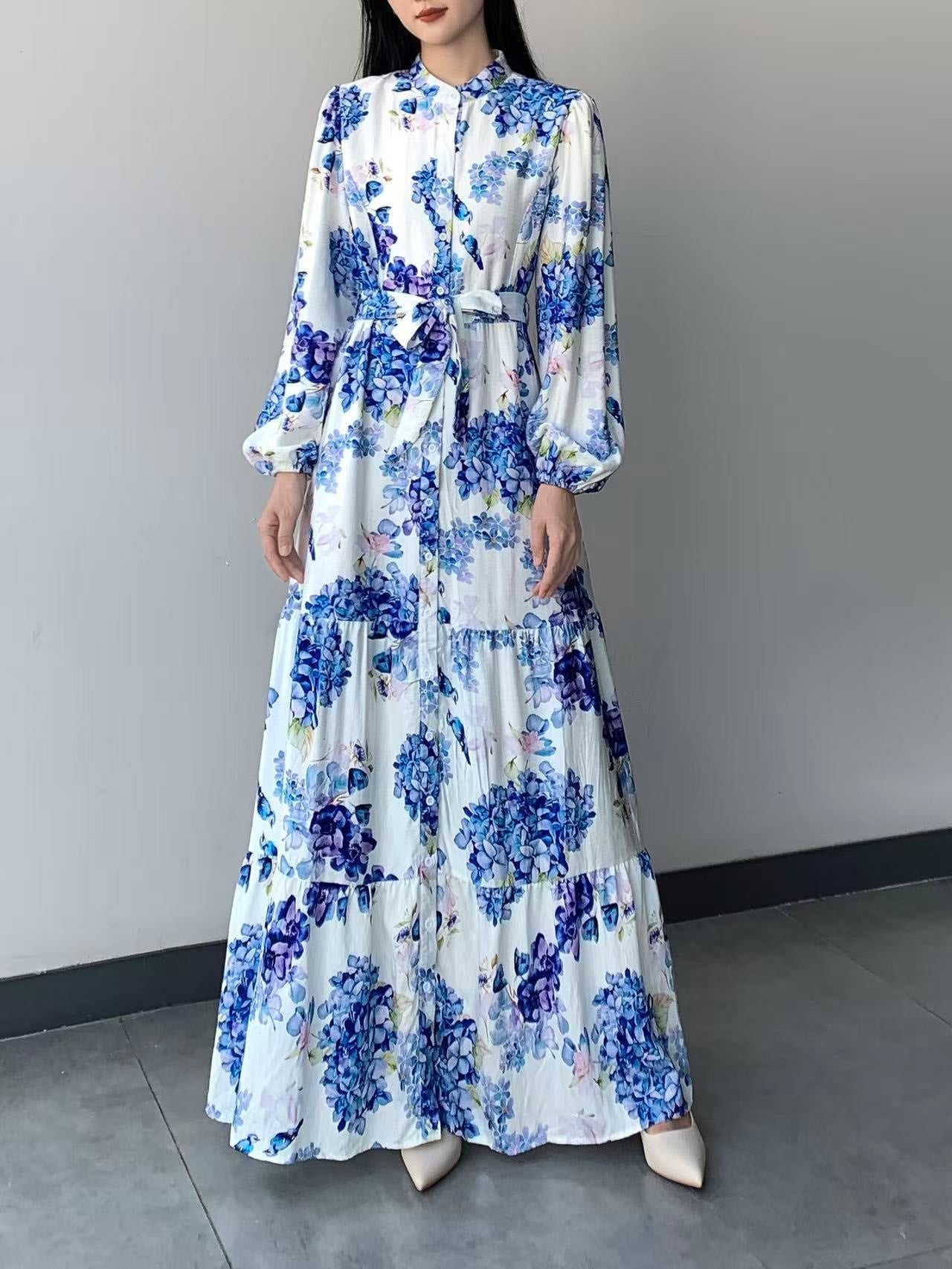 Fully Lined Floral Long Sleeve Maxi Dress