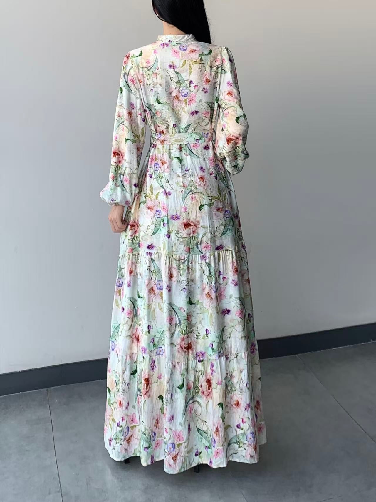 Fully Lined Floral Long Sleeve Maxi Dress