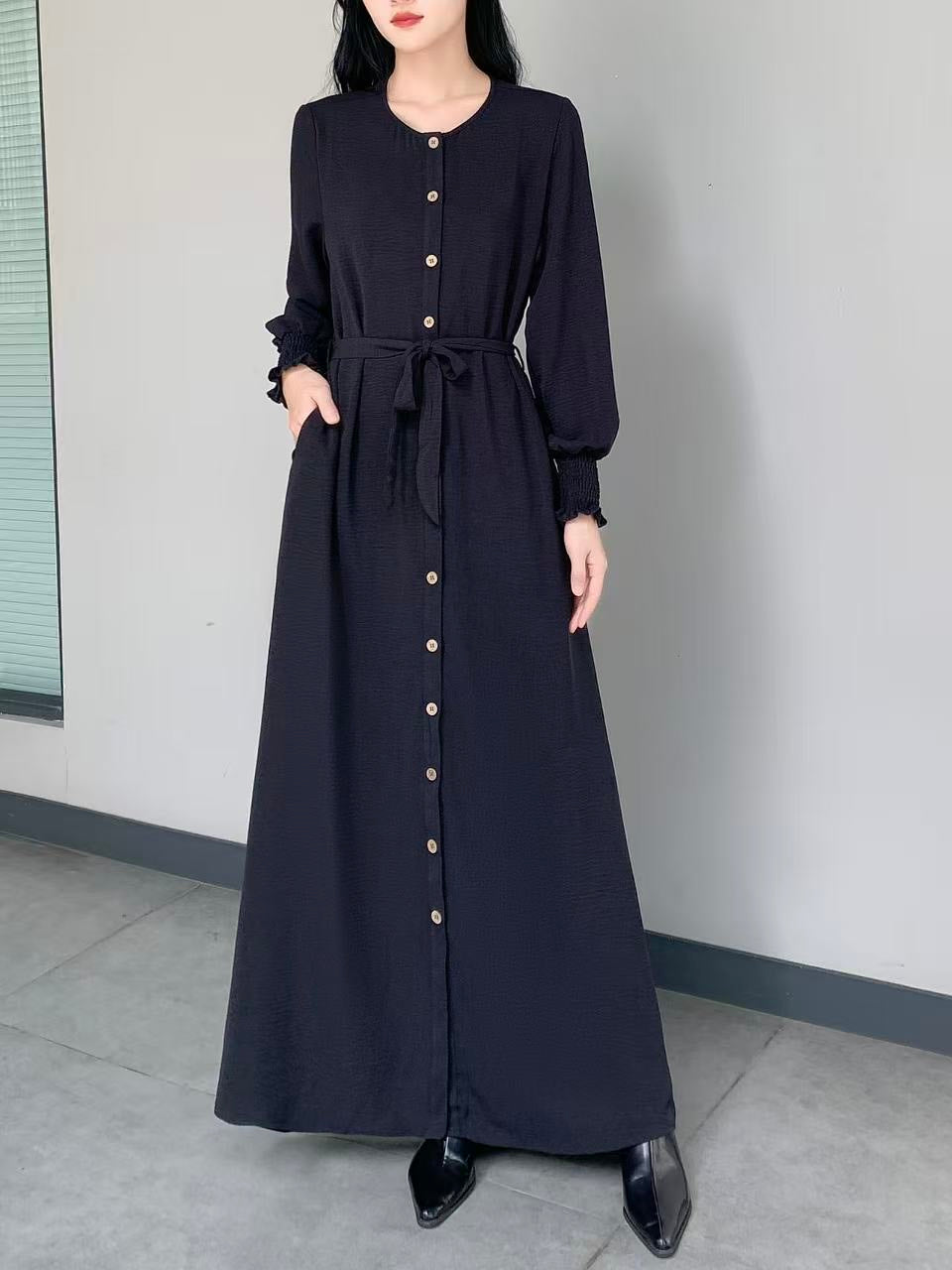 Button Down Maxi Dress With Side Pockets