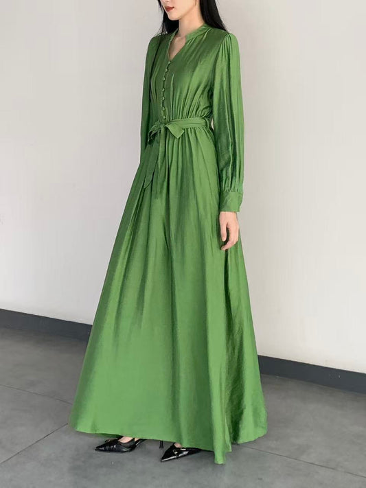 Button-Front Tie-Waist Long dress