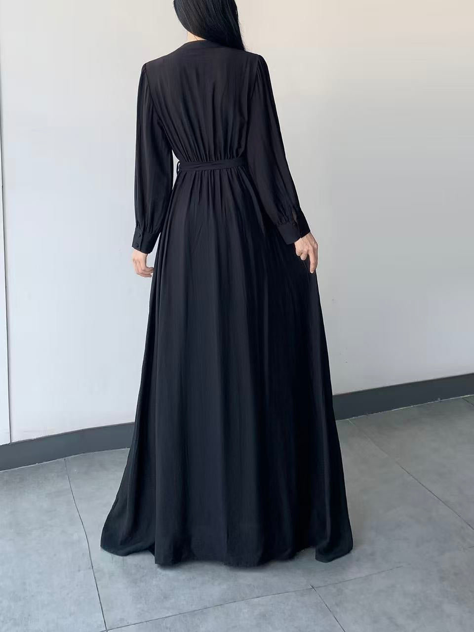 Button-Front Tie-Waist Long dress