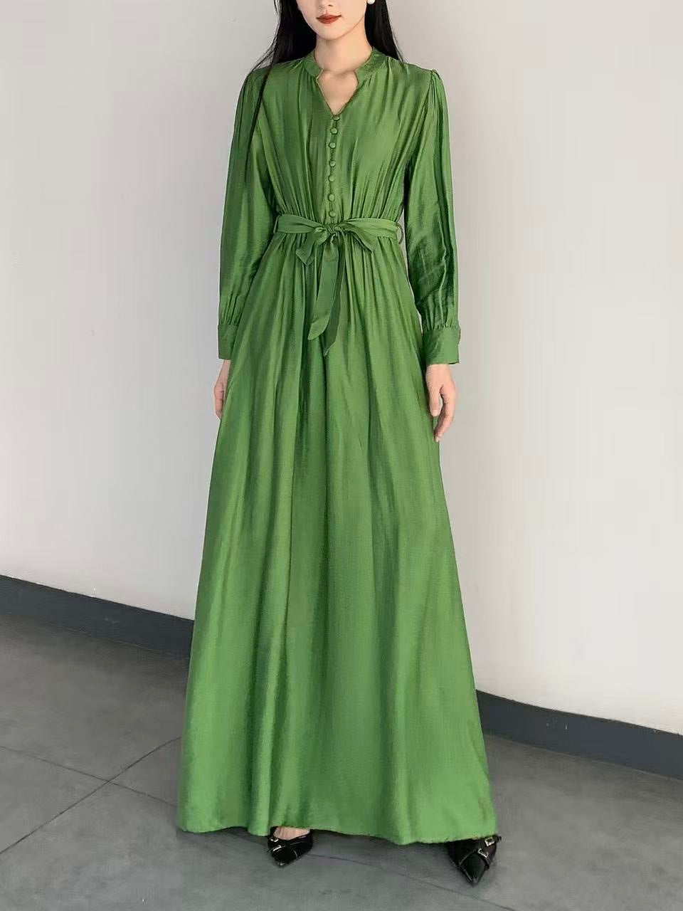 Button-Front Tie-Waist Long dress