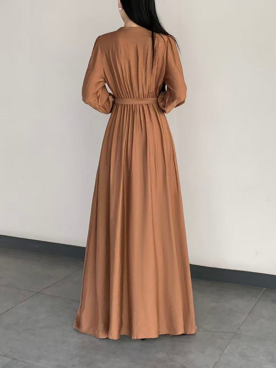 Button-Front Tie-Waist Long dress