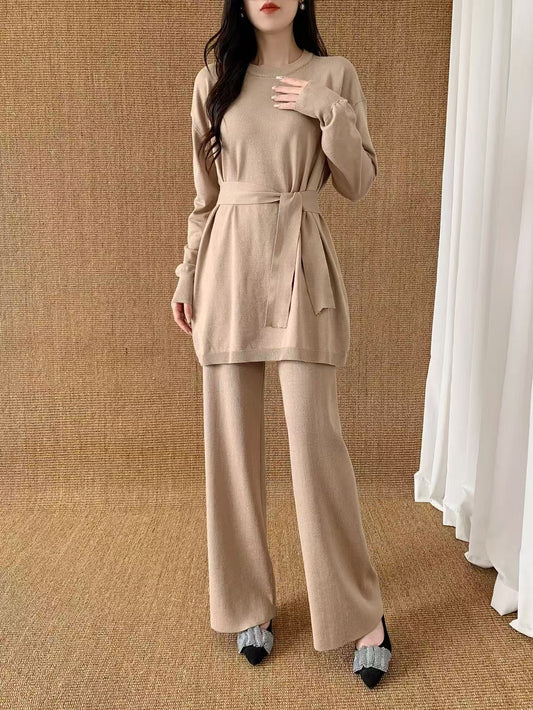 Knit Sleeve Sweater with Gold Button (L-20085D) with Knit Pants ( L-23906)