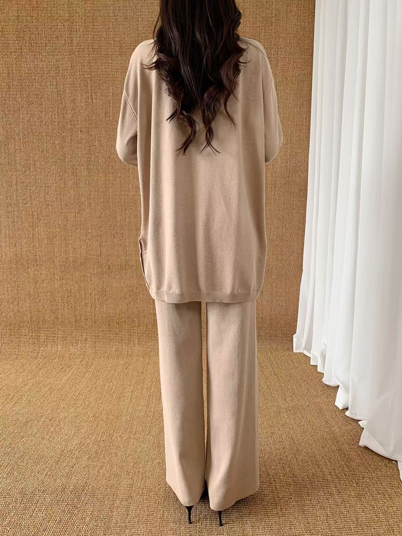 Knit Sleeve Sweater with Gold Button (L-20085D) with Knit Pants ( L-23906)