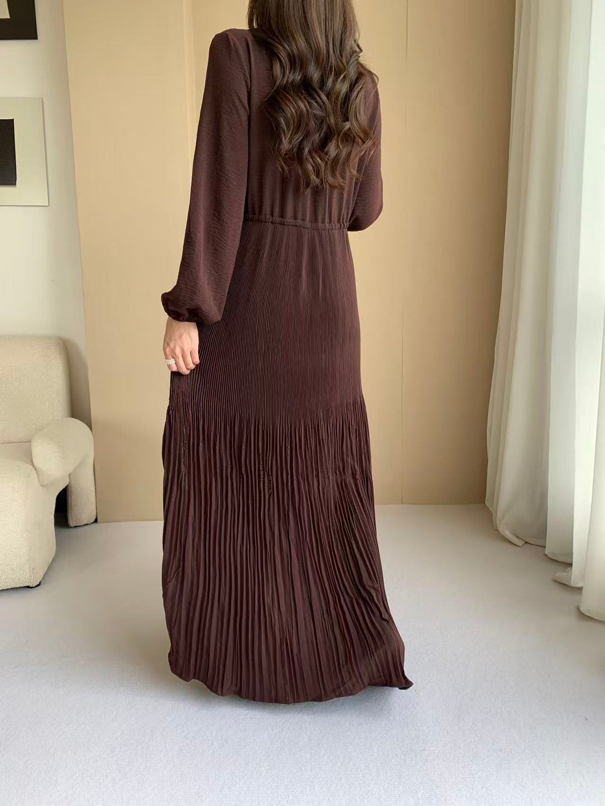 Pleated Maxi Dress  (L-20061-1)