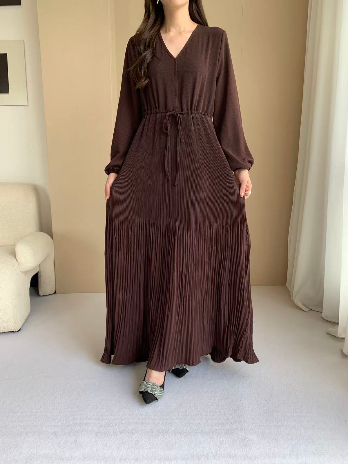 Pleated Maxi Dress  (L-20061-1)