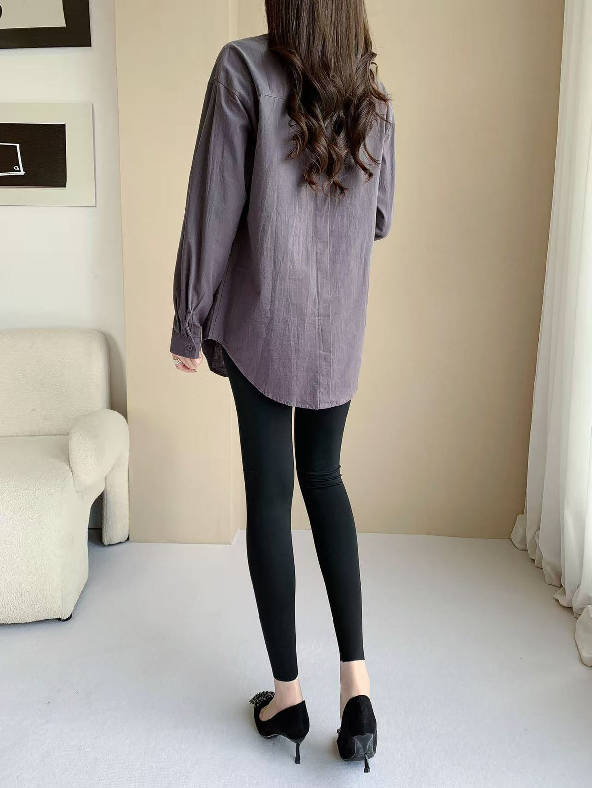 Linen cotton Long sleeve top(L-25828)