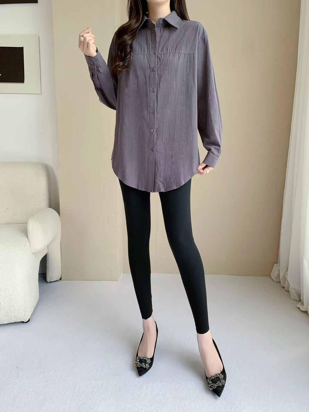 Linen cotton Long sleeve top(L-25828)