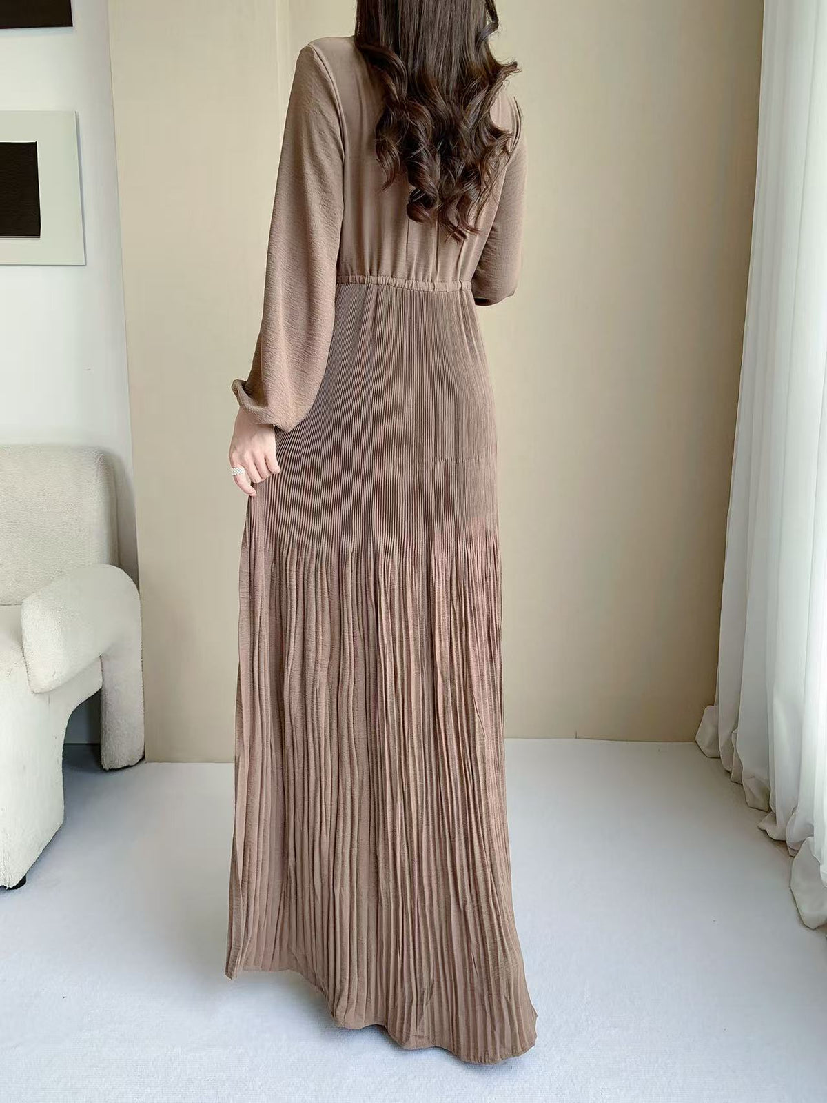 Pleated Maxi Dress  (L-20061-1)