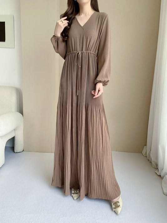 Pleated Maxi Dress  (L-20061-1)