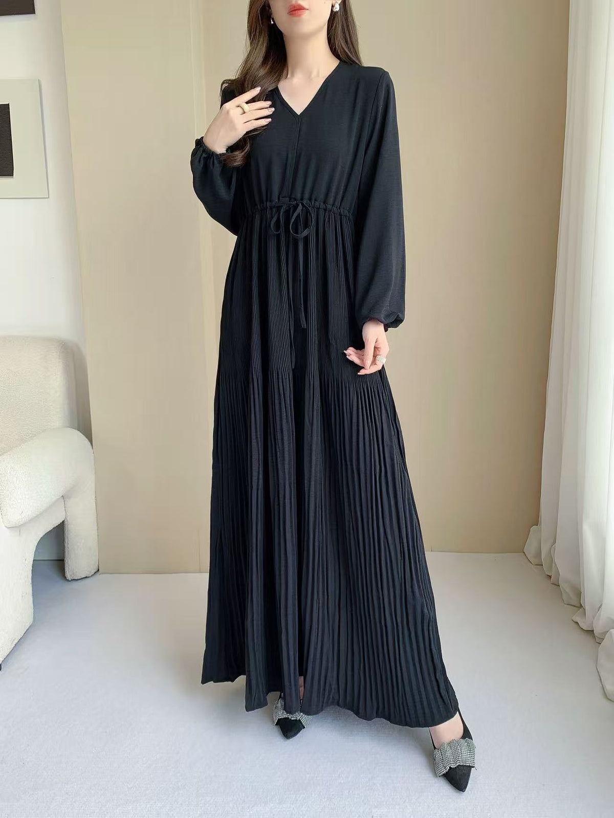 Pleated Maxi Dress  (L-20061-1)