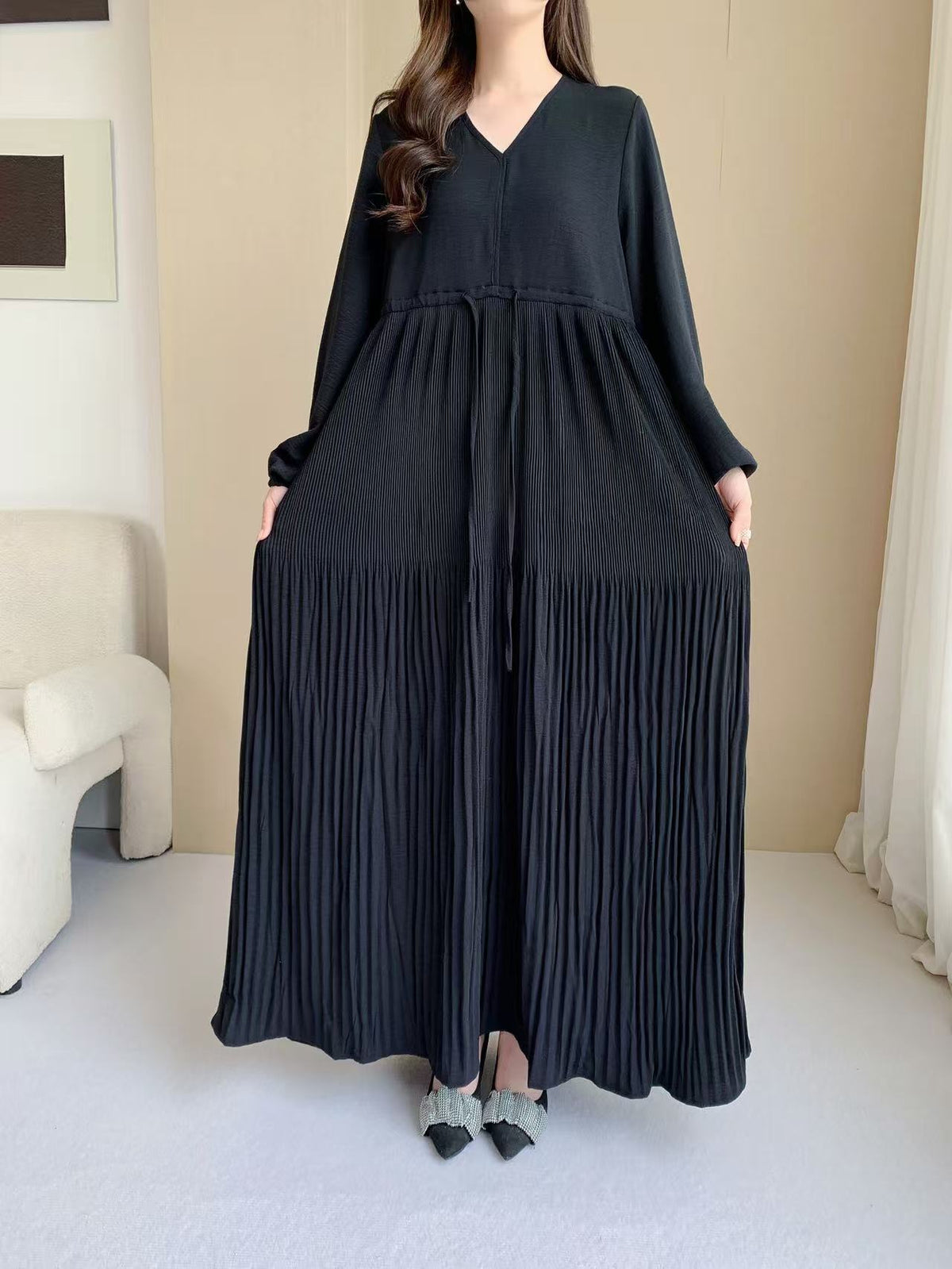Pleated Maxi Dress  (L-20061-1)