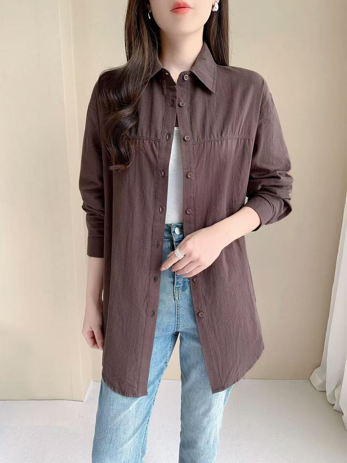 Linen cotton Long sleeve top(L-25828)