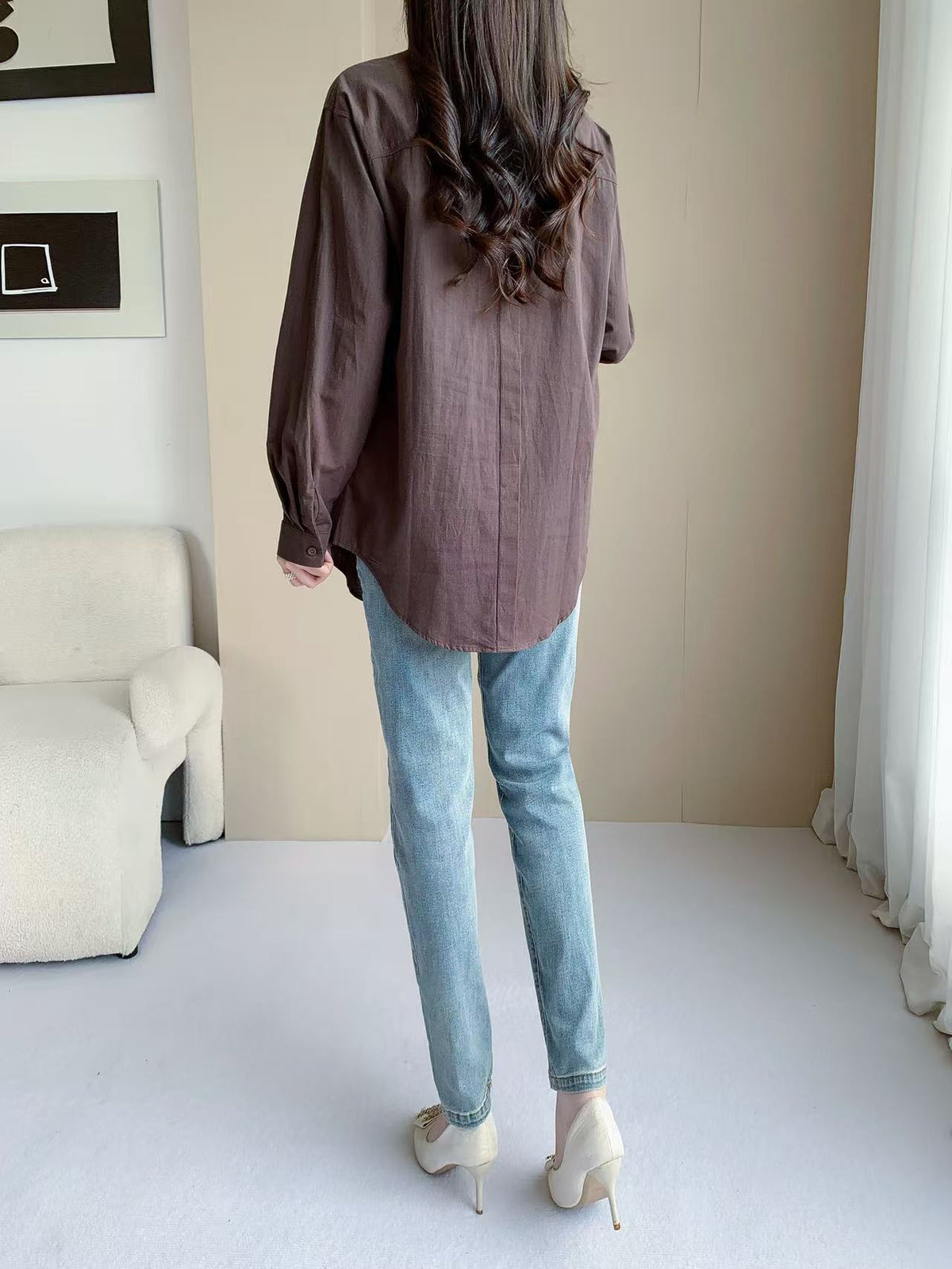 Linen cotton Long sleeve top(L-25828)