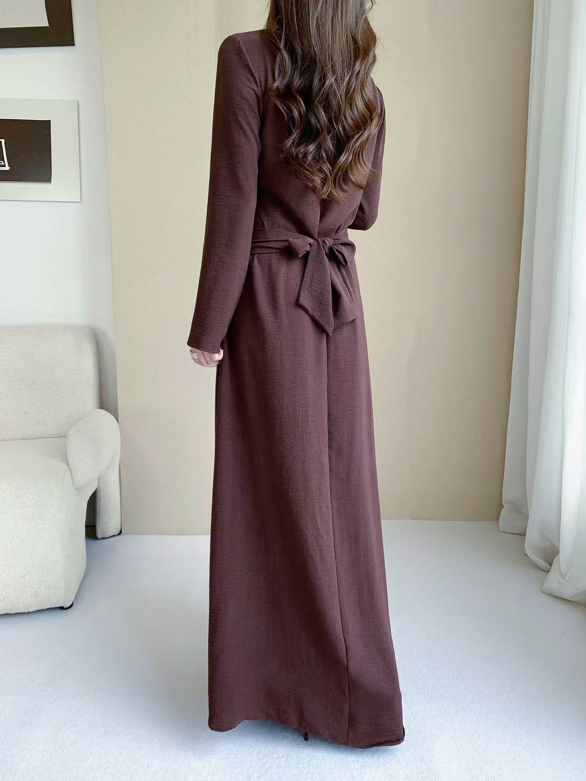 Long Sleeve Belted Maxi Dress