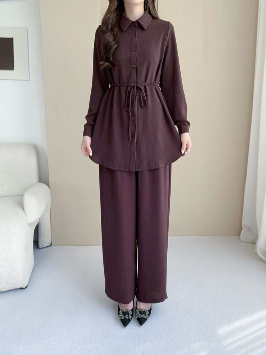 Stripped Longline Blouse (Top Only) (L-231206) & Pants L-6810B)