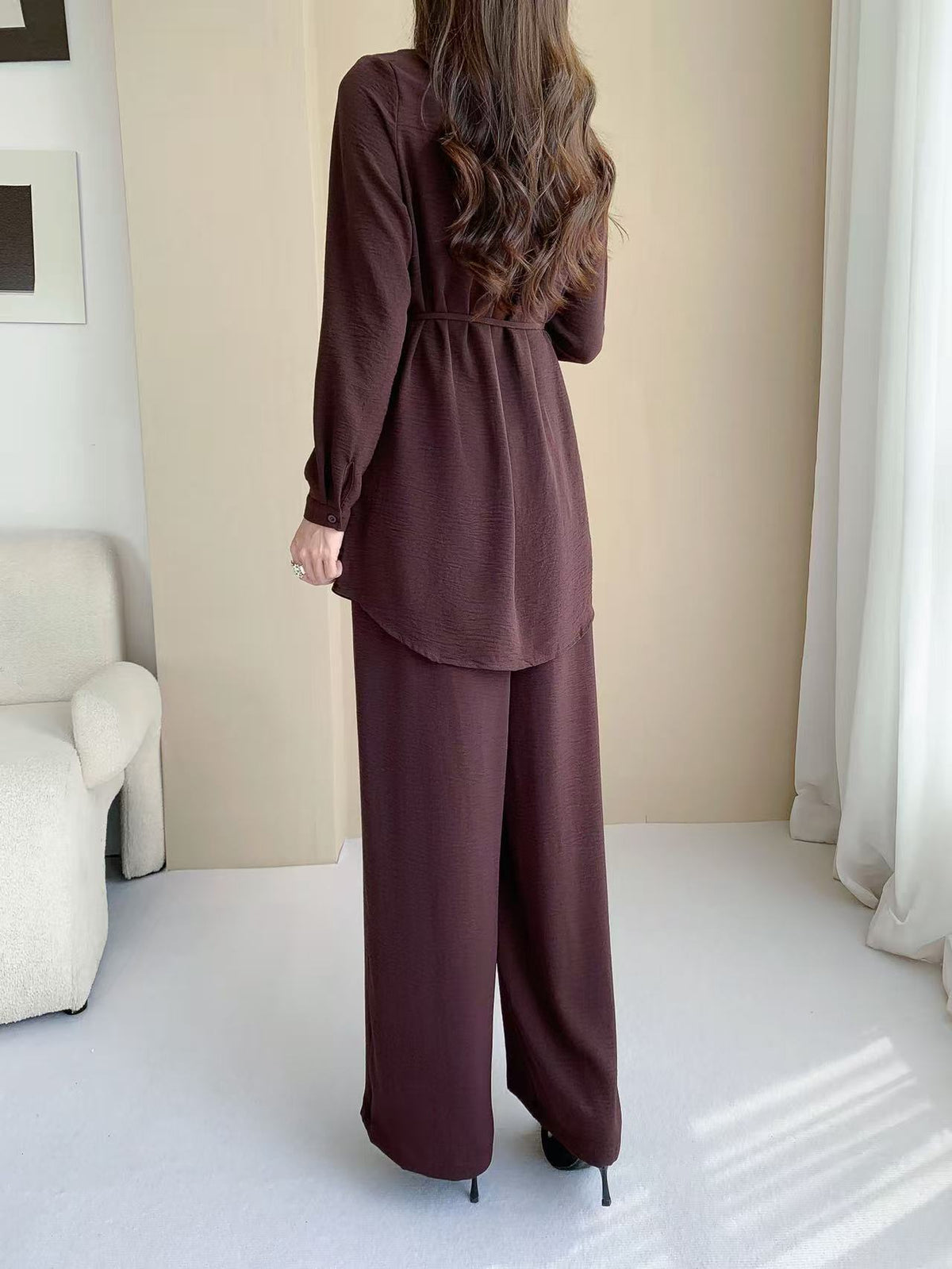Stripped Longline Blouse (Top Only) (L-231206) & Pants L-6810B)