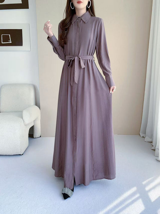 Button Front Maxi Shirt Dress (L-26801)