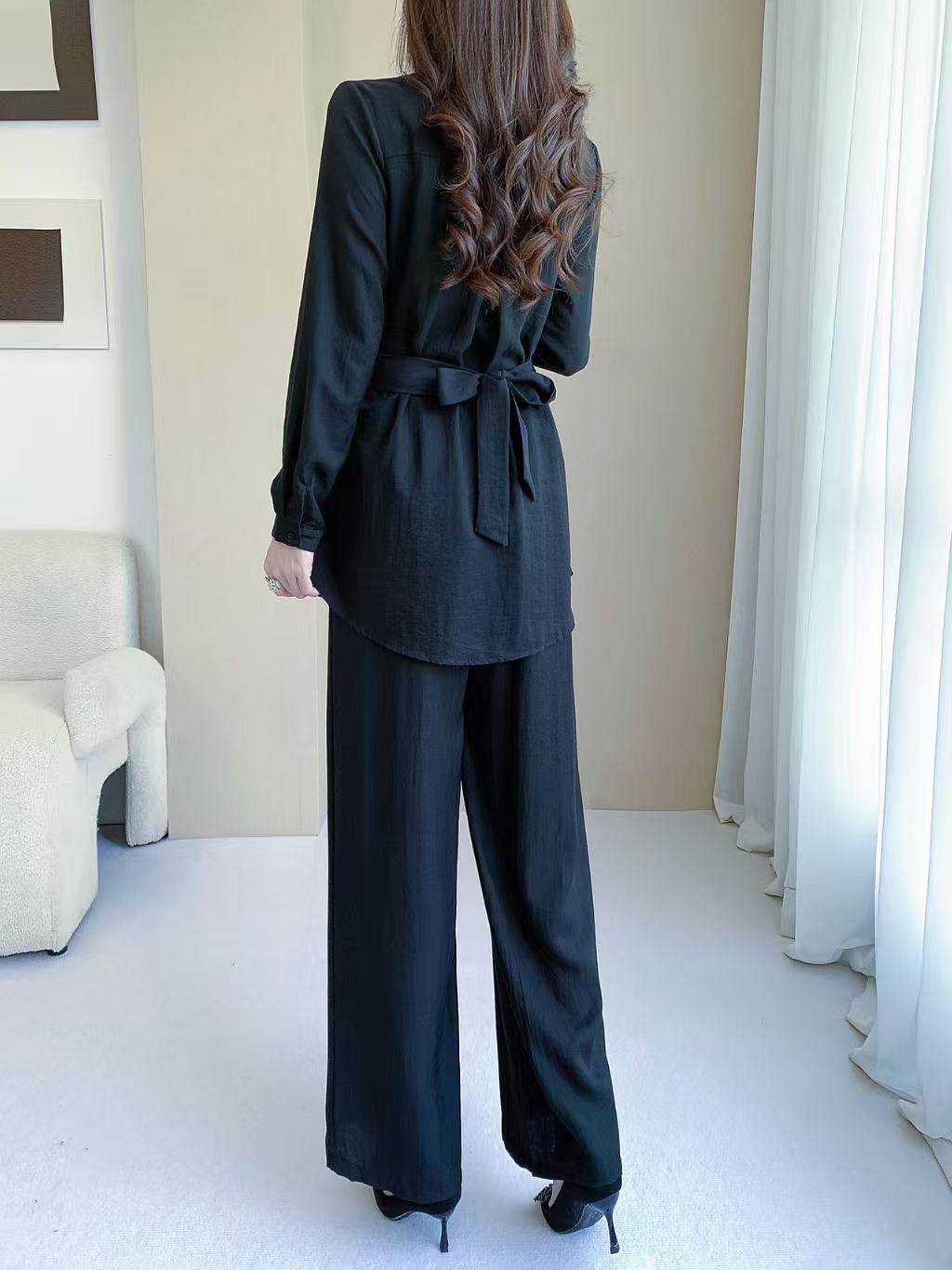 Collared Long Sleeve Two Piece Set (L-26808)