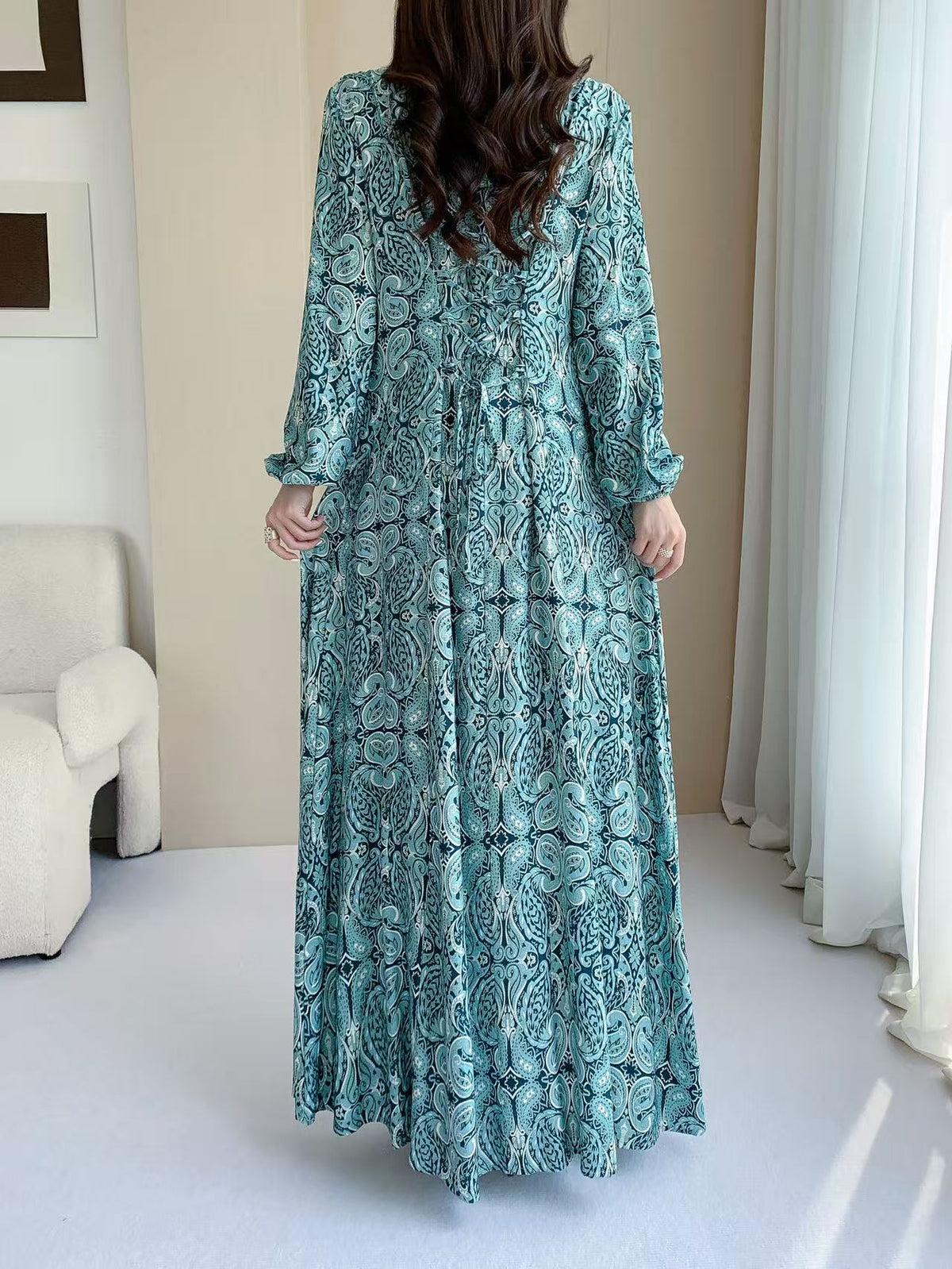 Retro Paisley Print Maxi Dress (L-26119)
