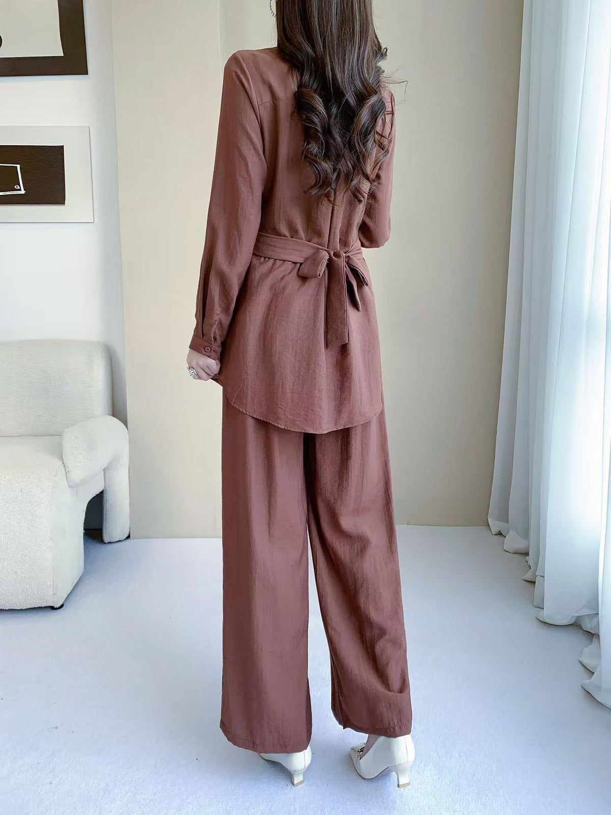 Collared Long Sleeve Two Piece Set (L-26808)