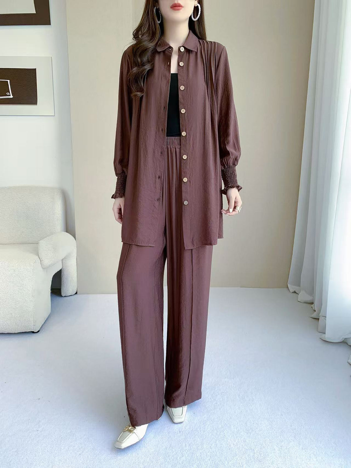 Vintage Collared Pants Set (L-26117)