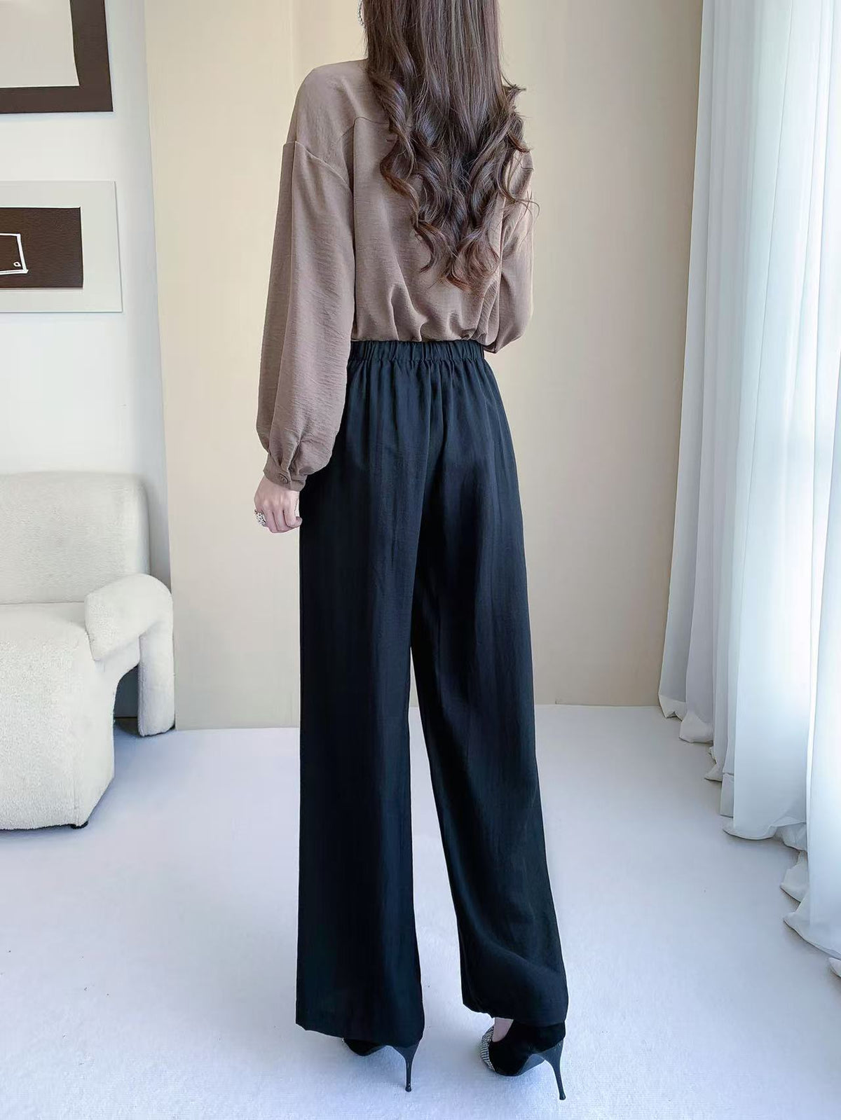 Wide Leg Drawstring Pants (L-25826)